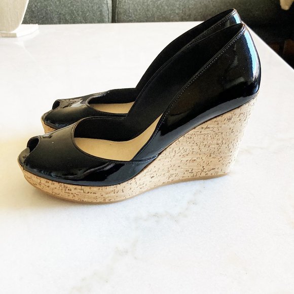 New! Via Spiga black patent leather & cork wedge 8 - Picture 2 of 9
